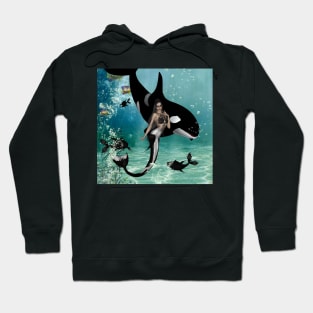 Wonderful mermaid with orca in the deep ocean Hoodie